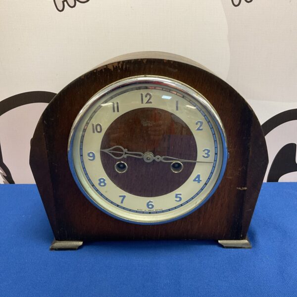 Vintage Smiths Enfield mantle clock with wooden case.