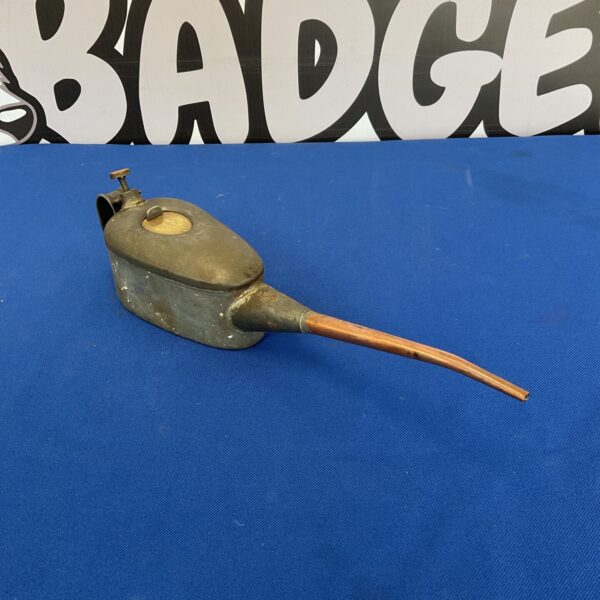Vintage Braimes double slide oil can, antique workshop tool.