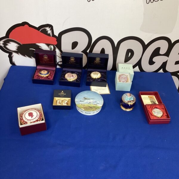 Vintage pill boxes collection including Royal Worcester examples.