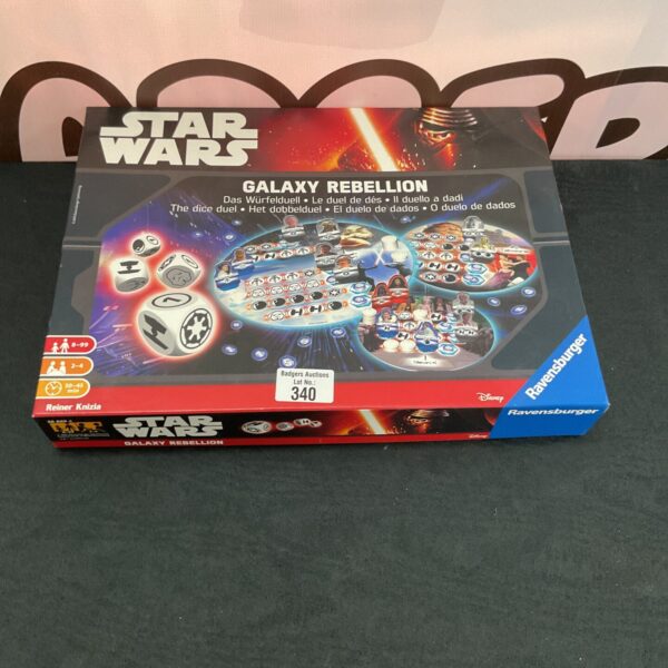 Ravensburger Star Wars Galaxy Rebellion Dice Duel game set, featuring dice and cards.