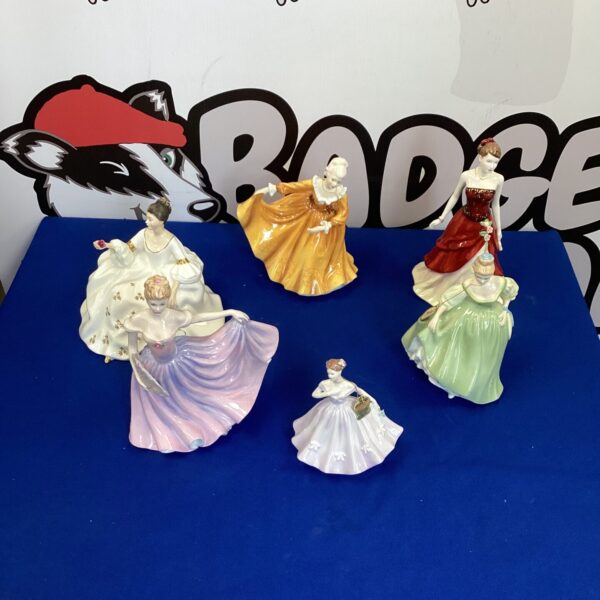 Royal Doulton figurines lot, vintage porcelain lady collectibles.