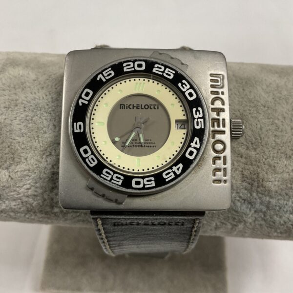 Silver dial Michelotti gents wristwatch with black strap.