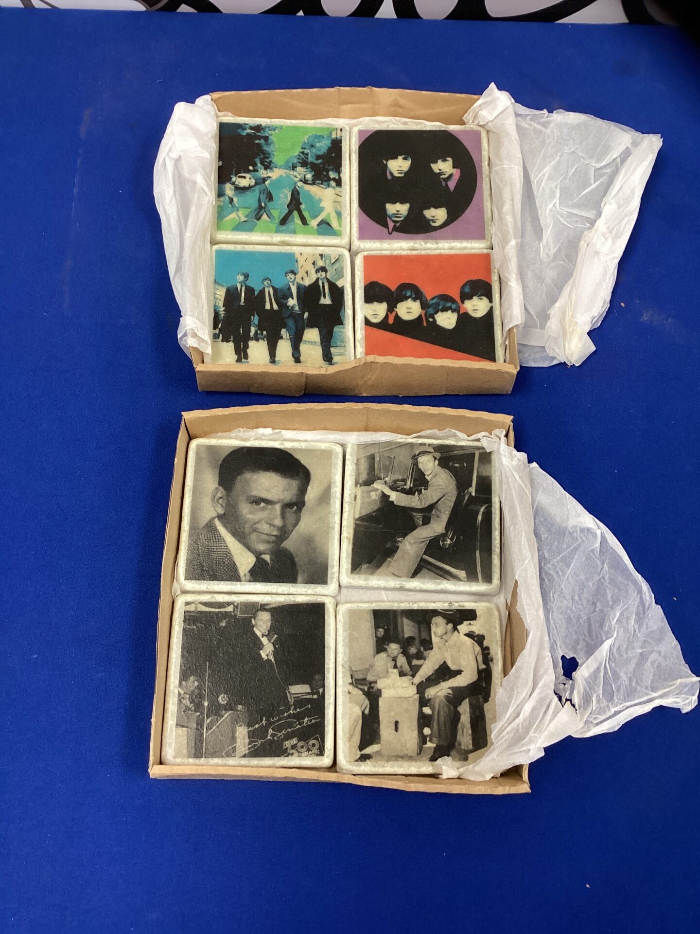 277 Two sets of Coasters featuring The Beatles and Frank Sinatra