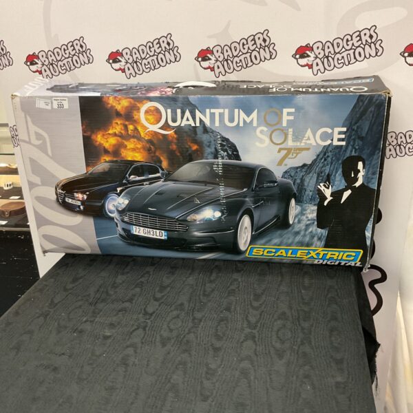 Scalextric Quantum of Solace race track set in box, James Bond themed.