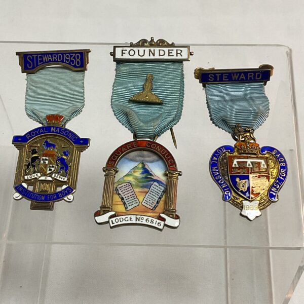 Vintage Masonic jewels from 1938, including steward and founder designs.