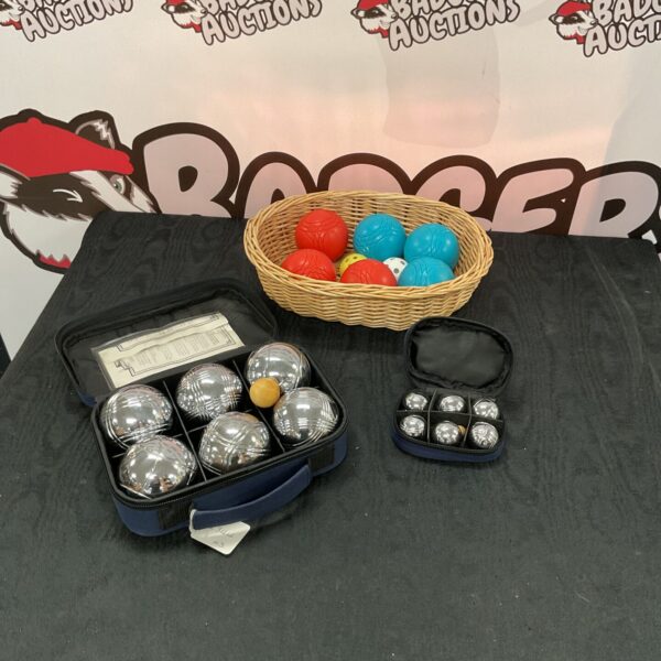 Metal boules set with zipped carrying case for outdoor games.
