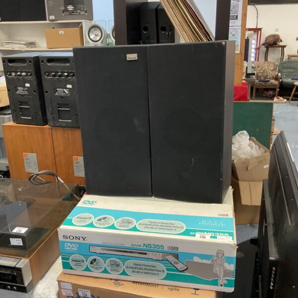 Vintage Sony DVD player with Sansui speakers, home audio system
