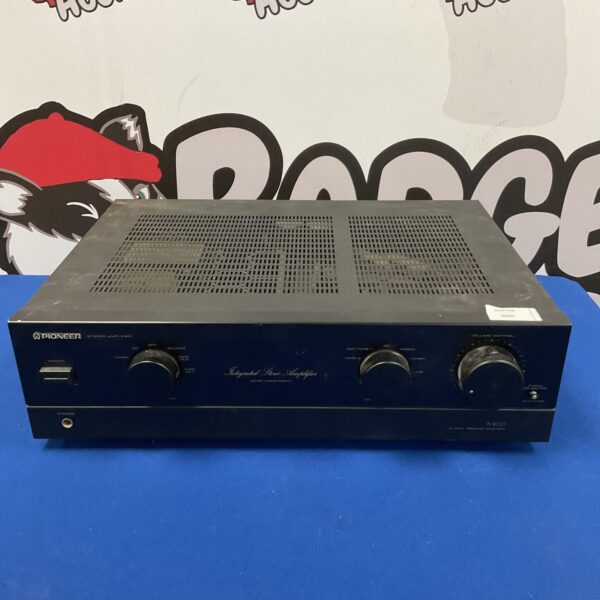 Vintage Pioneer A-400 stereo amplifier in brushed metal finish.
