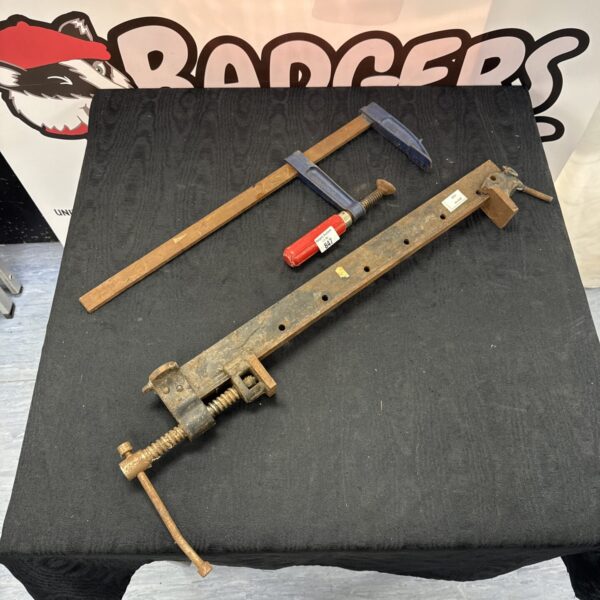 Vintage large wood clamps for woodworking and DIY projects.
