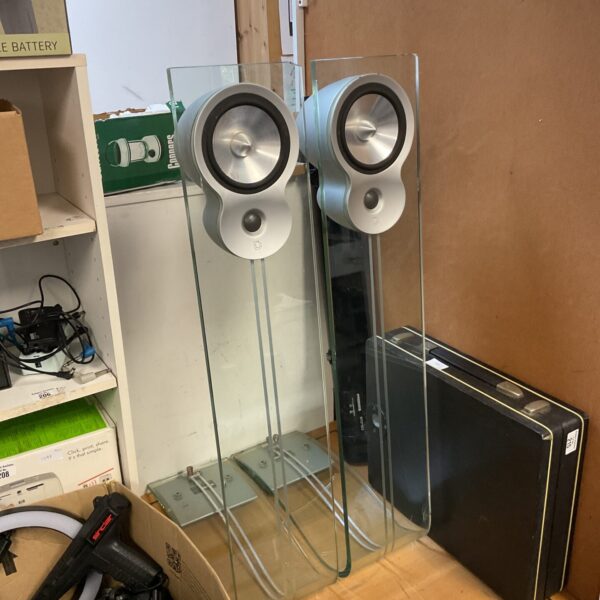 Pair of vintage Celestion AVF 302 bookshelf speakers in dark wood finish.