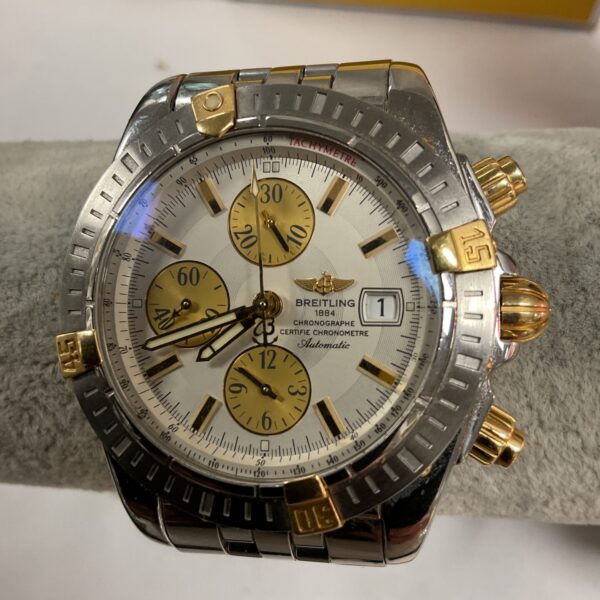 Close-up of the Breitling Chronomat Evolution watch dial and bezel.