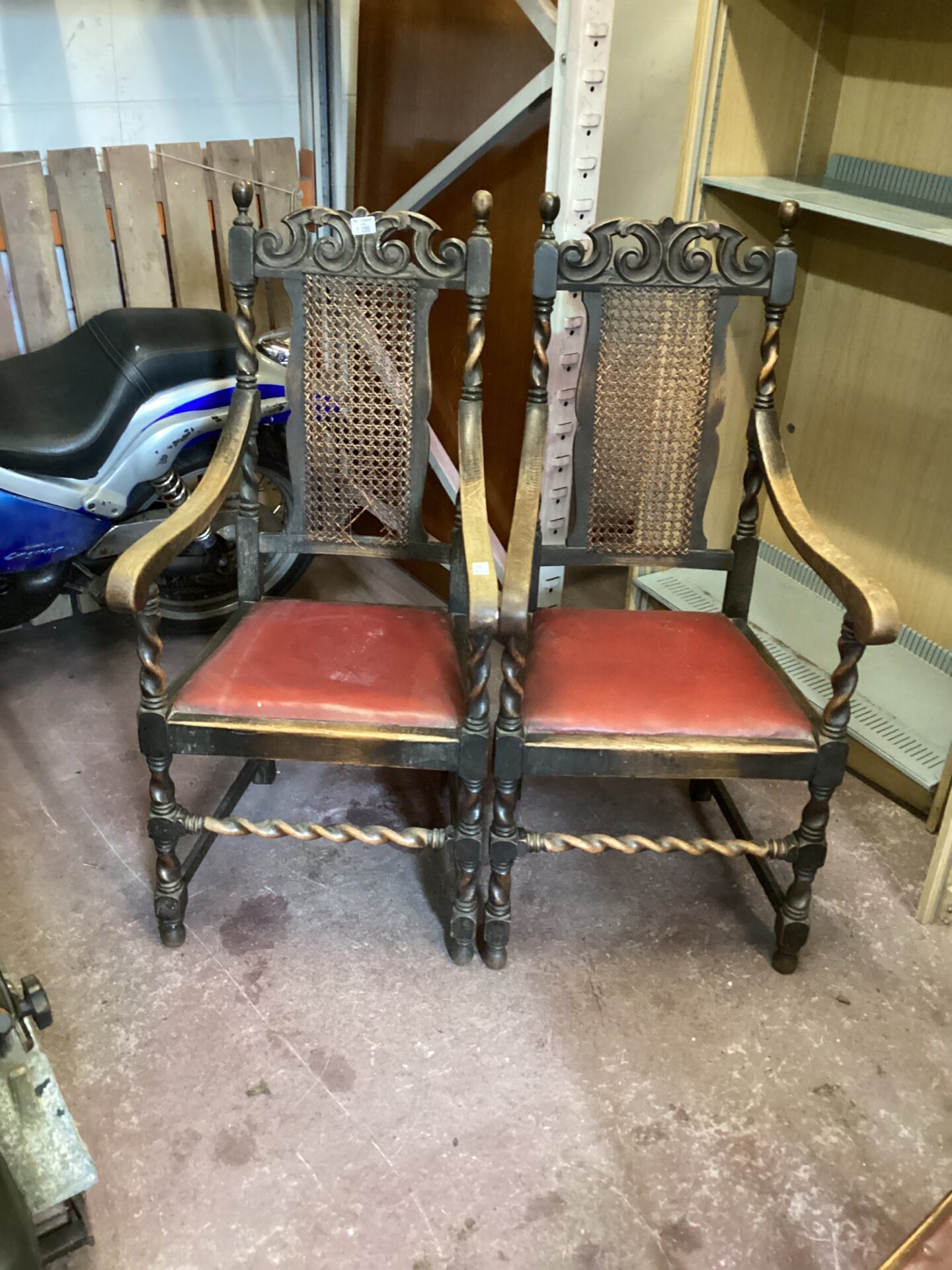 1035 Two Antique Barley Twist Oak Carver Chairs
