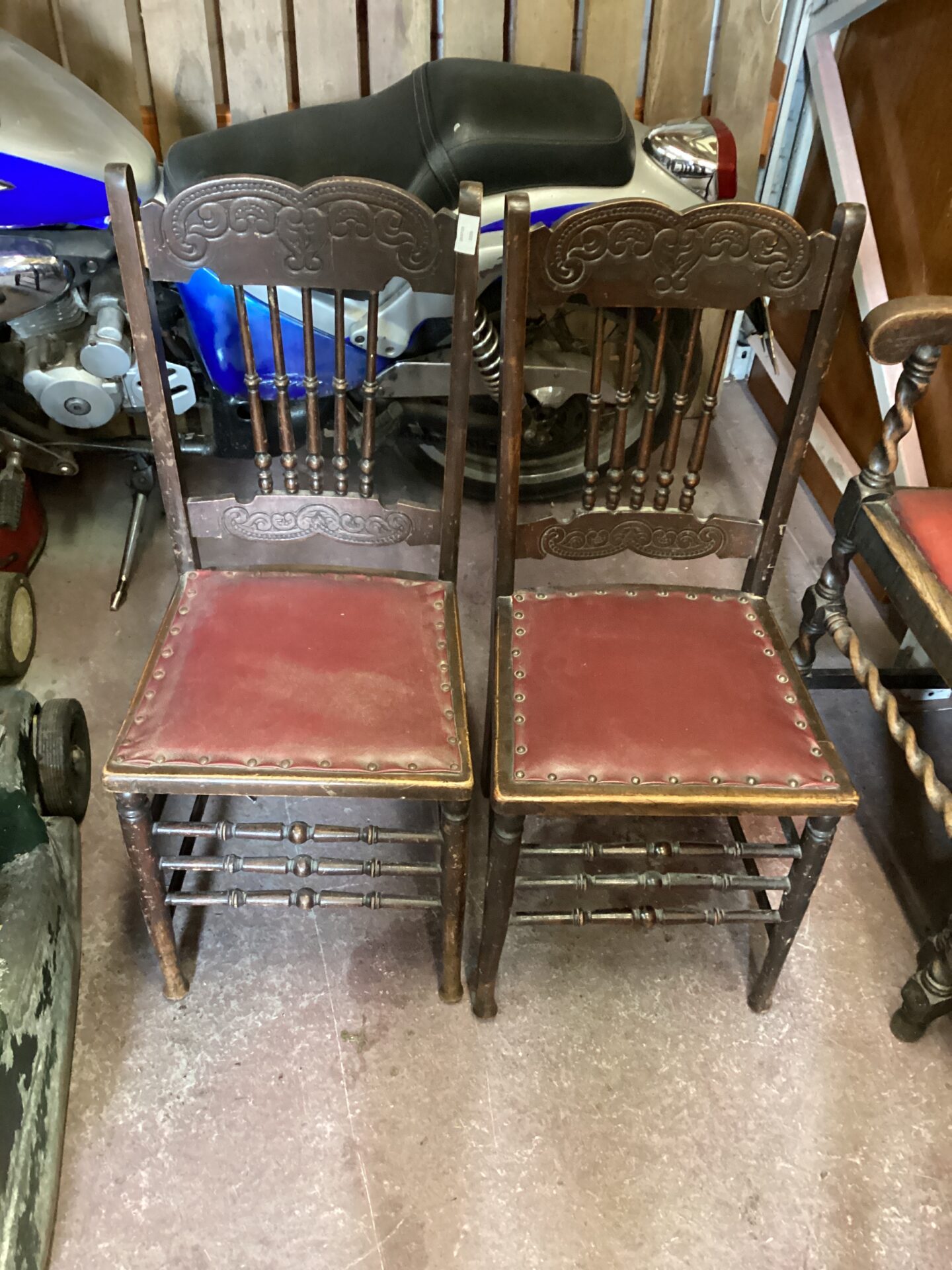 1219 Two antique Lafkin Carved oak Chairs