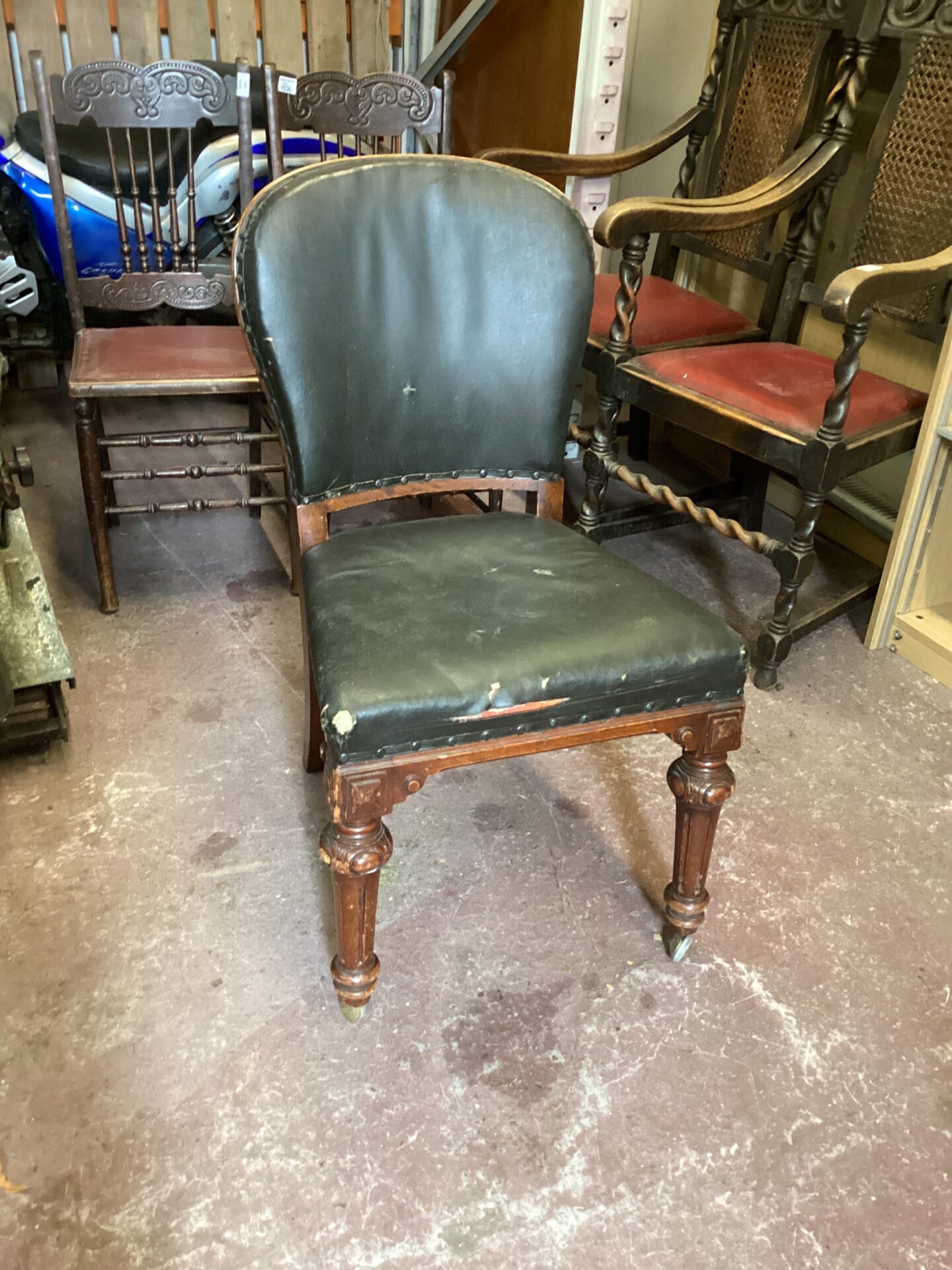 1032 Victorian Oak Occasional Chair with Casters
