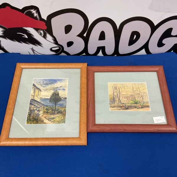 Pair of vintage Kathleen Warin watercolour paintings depicting landscapes and florals.