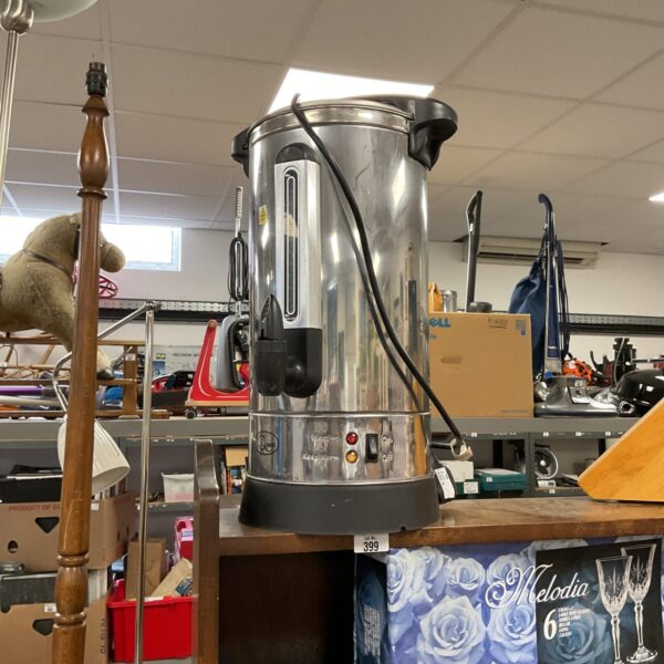 Stainless steel Quest catering urn for hot water service.