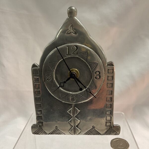 Vintage Carol Boyes pewter clock with unique sculptural design.