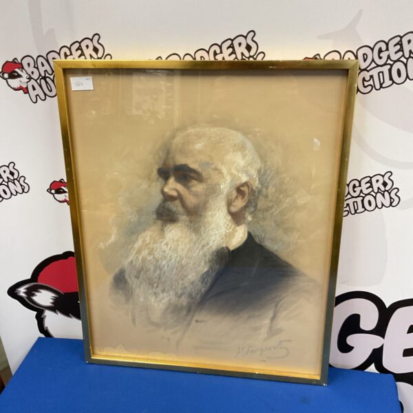 Signed pastel portrait of a bearded gentleman in Victorian style.