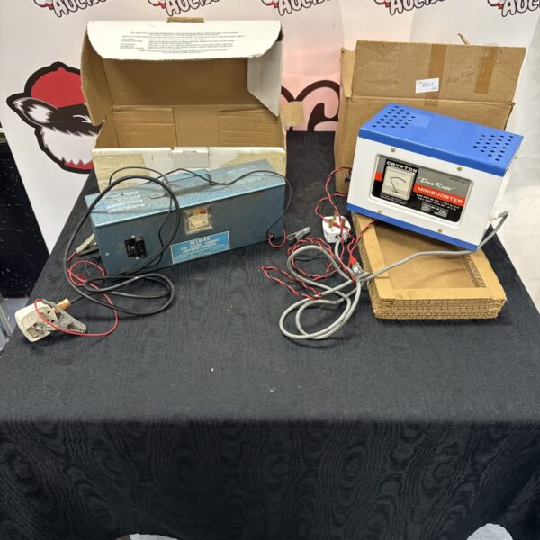Vintage car battery chargers Selmar and Crypton in used condition.