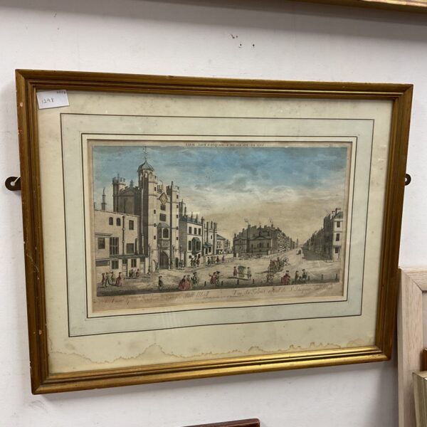 Antique hand-coloured engraving of Pall Mall Palace in London.