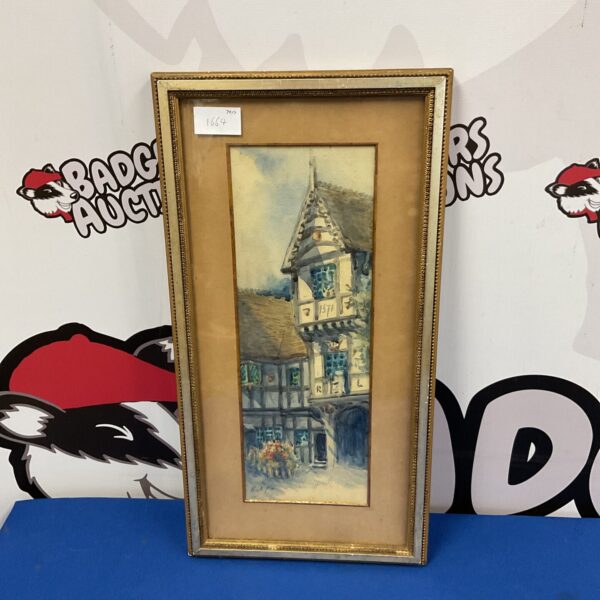 Antique watercolour painting of a 1571 town house signed E A F.