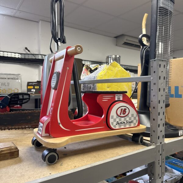 Red vintage Jamm Scoot ride on toy for toddlers.
