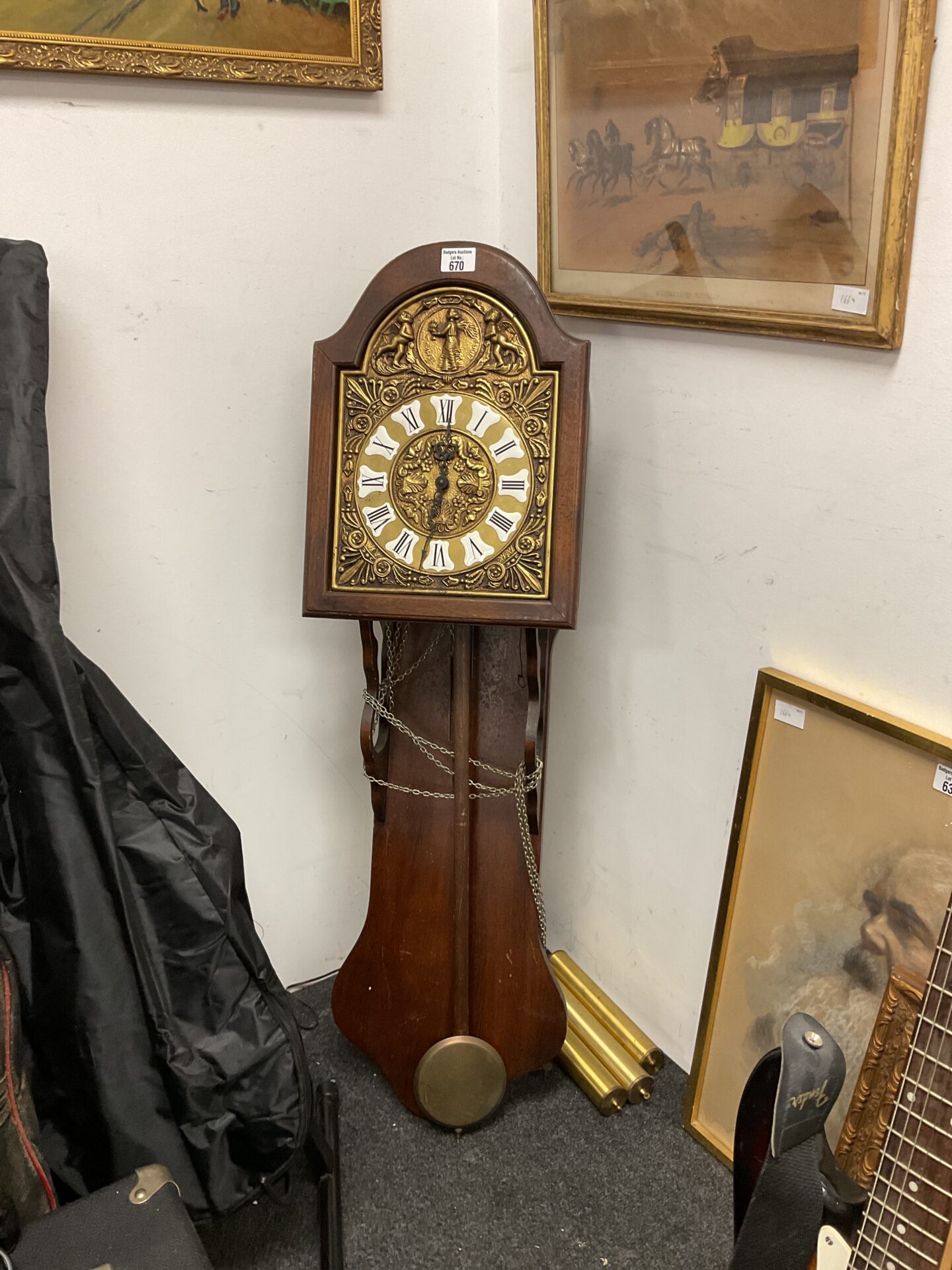 677 Large reproduction dutch Friesian wall clock with pendulum & weights