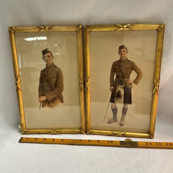 Vintage watercolour painting of a Scottish Black Watch soldier in uniform.