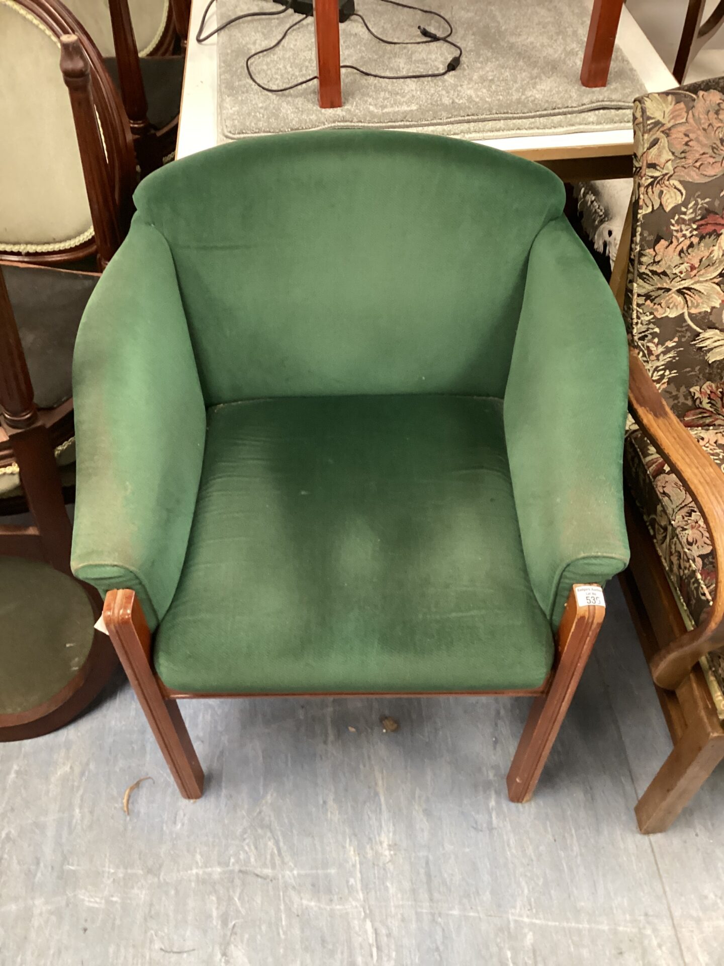 536 green fabric tub chair