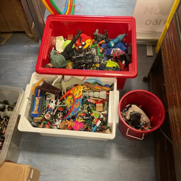 Mixed lot of vintage retro toys including Action Men and Zoids.