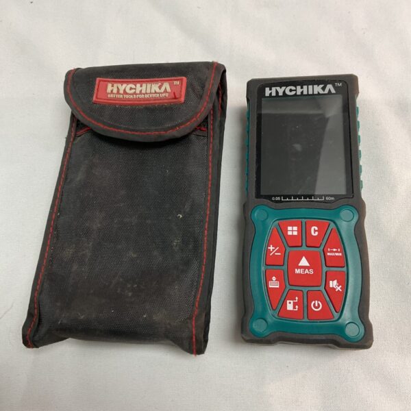 Hychika laser distance meter with protective pouch.