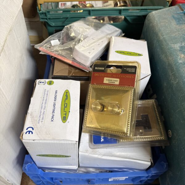 Lot of vintage brass effect light switches and dimmer switch.