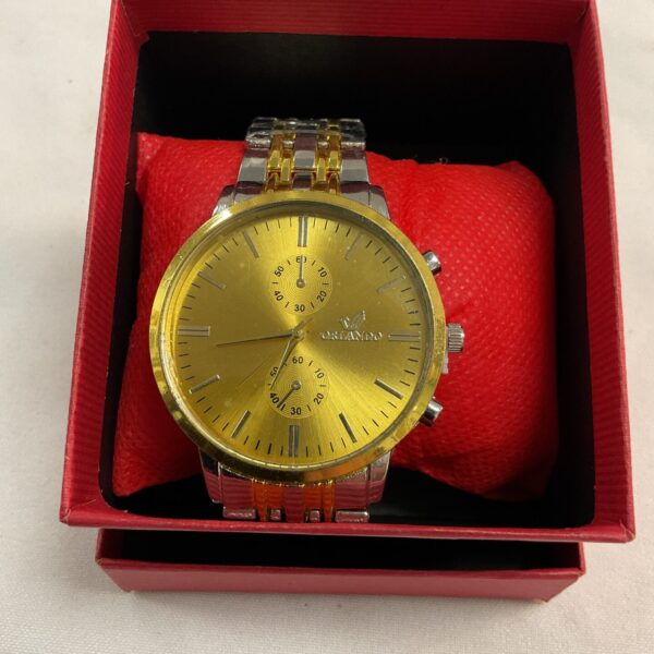 Gold-tone Orlando quartz wristwatch with analogue display.