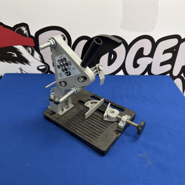 Wolfcraft angle grinder stand for stable metalworking tasks.