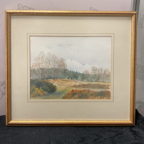 Vintage watercolour painting of a golfing scene with golfers.