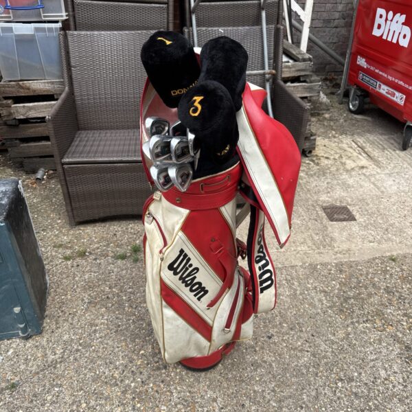 Vintage Donnay Pro One golf clubs in a Wilson leather bag.