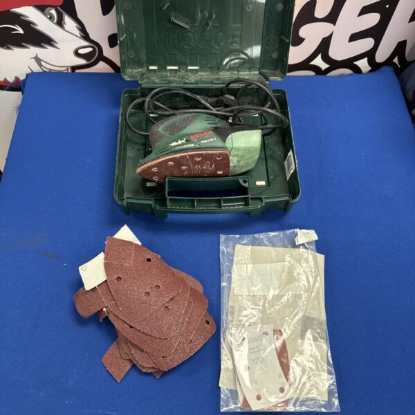 Bosch PSM 100A detail sander in its case, showing the tool.