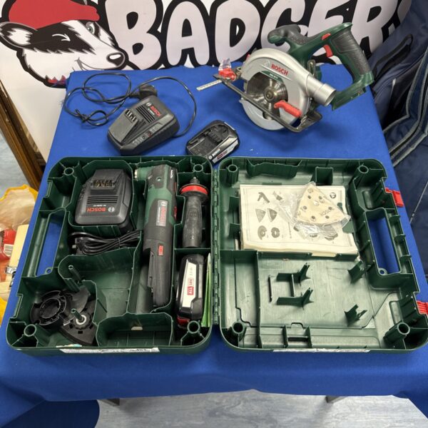 Bosch cordless power tool kit including circular saw and multi tool.