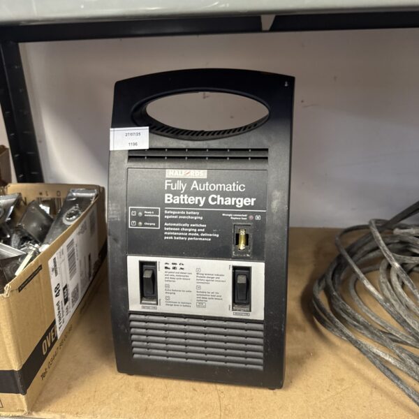 Halfords automatic car battery charger for 12V lead acid batteries.