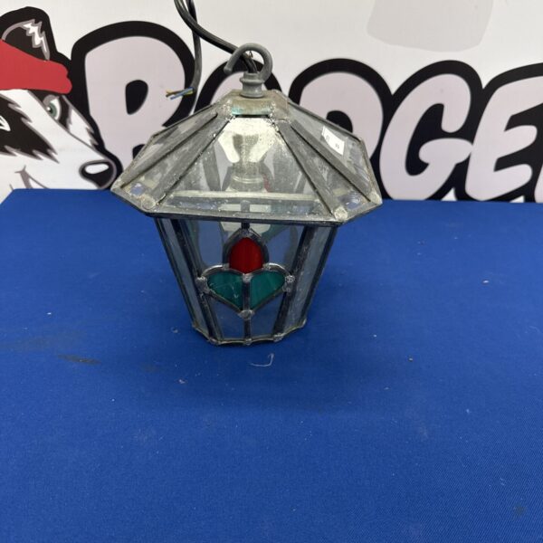Vintage stained glass lantern with colourful lead glass panels.