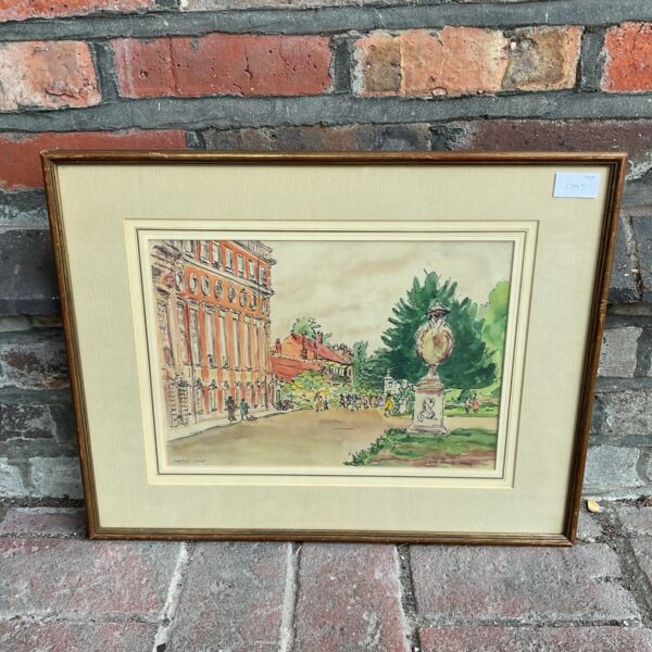 Vintage watercolour painting of Hampton Court Palace by Bess Deeries Brady.