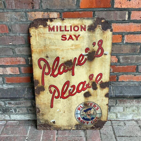 Vintage Players Cigarettes enamel sign with "Millions Say" slogan.