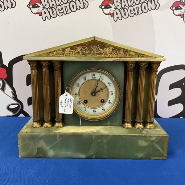 Antique green onyx mantle clock by Hac, circa 1910.