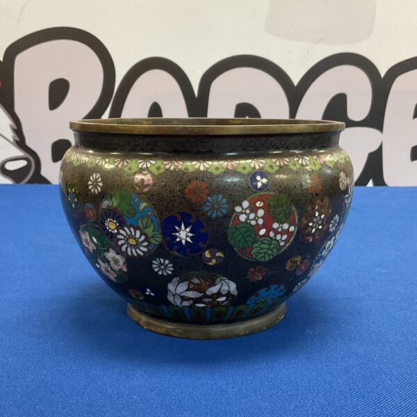 Vintage Japanese cloisonne bowl with colourful floral design.