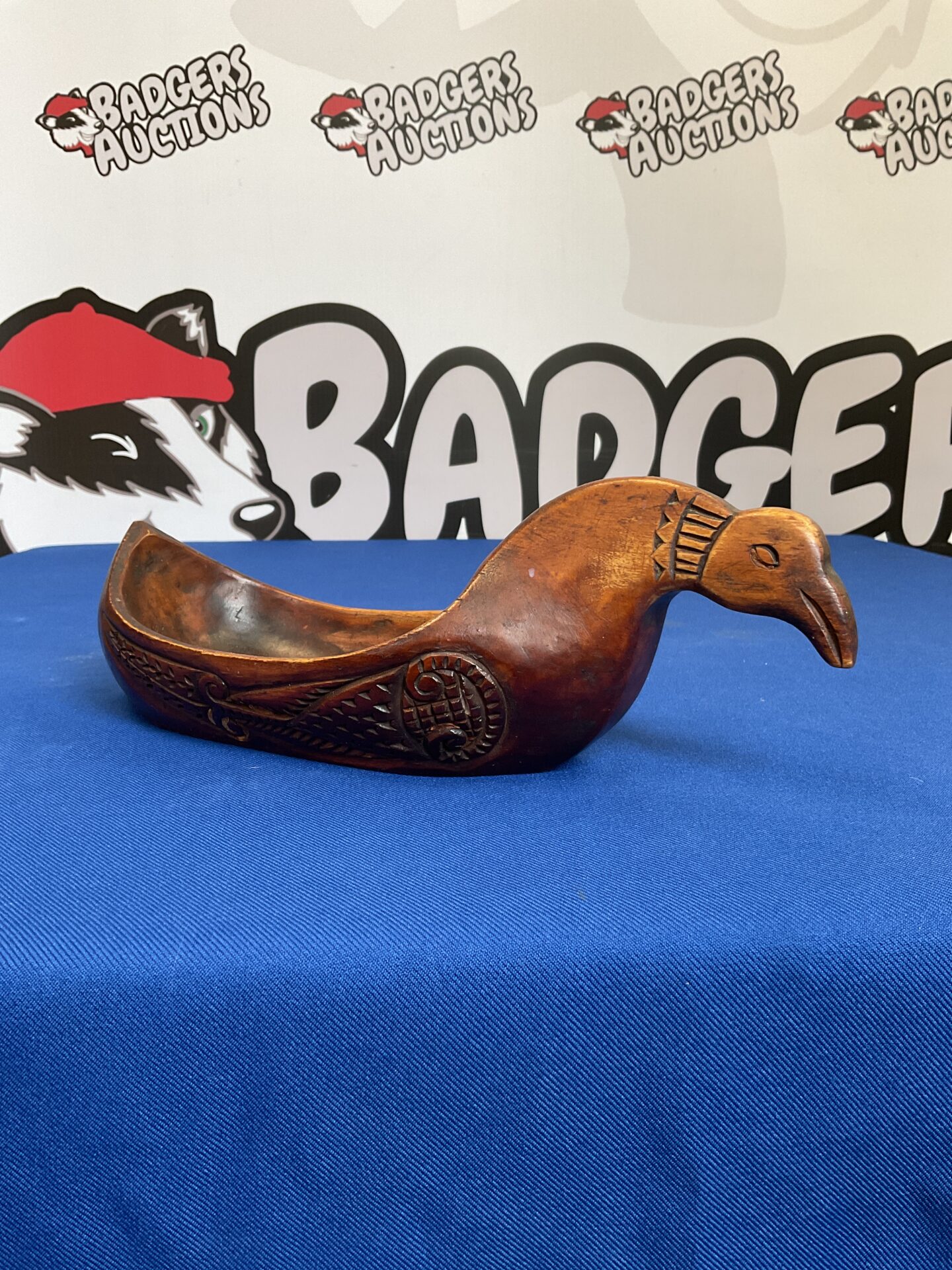 043 Carved wooden viking style bird bowl