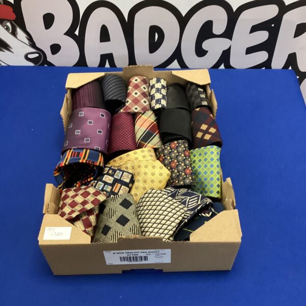 Assorted ties lot with silk and patterned designs.