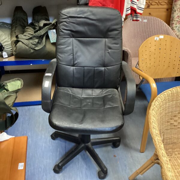 Black office chair with high back and swivel base.