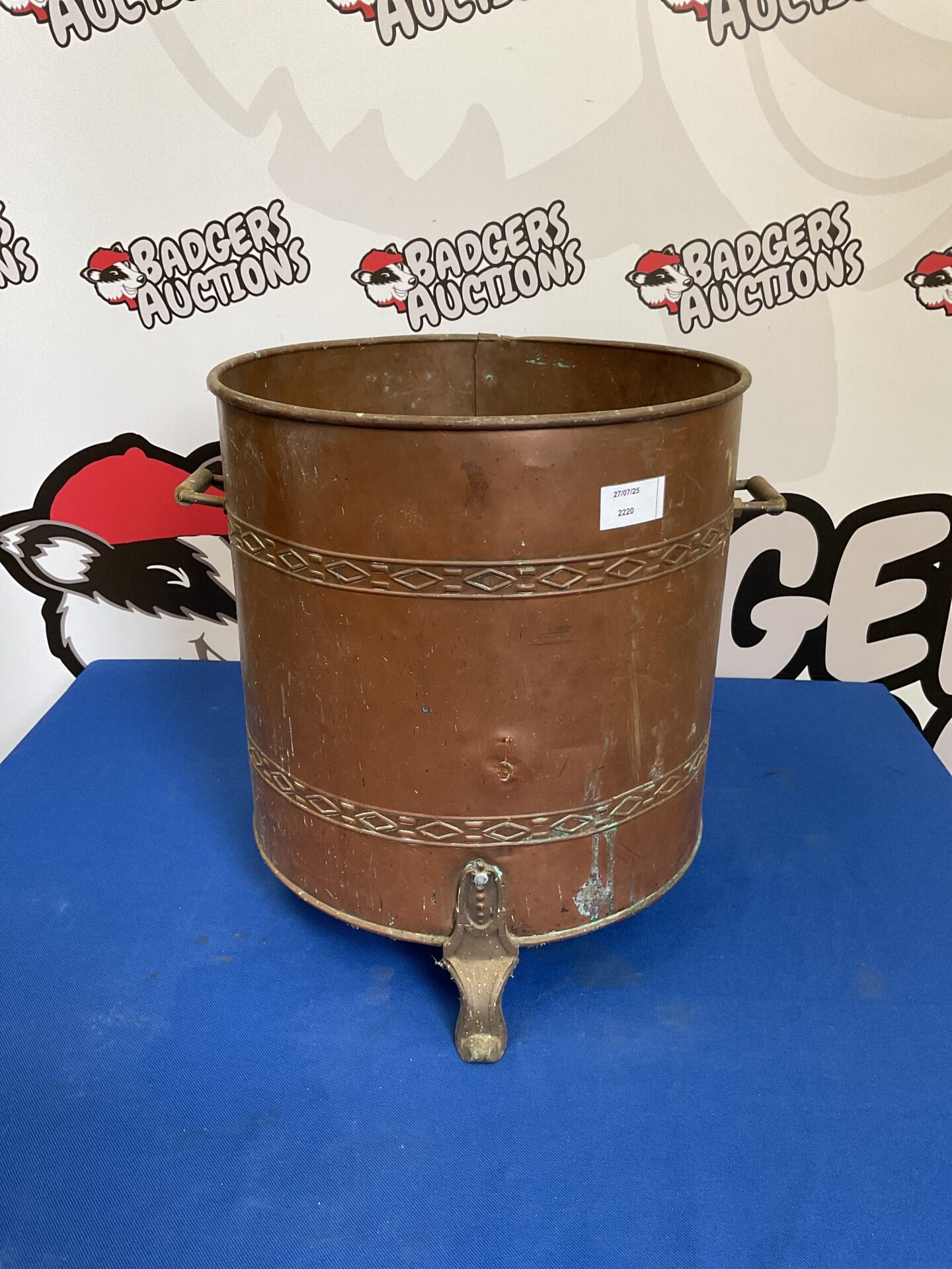 063 Vintage copper coal log bin