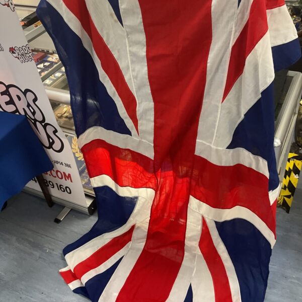 Large stitched Union Jack flag, British patriotic decor.