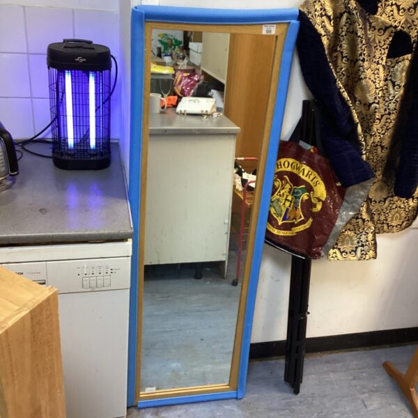 Blue painted pine framed mirror for wall mounting.
